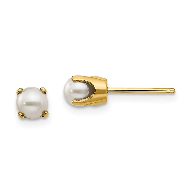 Etched design earrings-14k Yellow Gold June Cultured Pearl Stud Earrings (L-4 mm, W-4 mm)