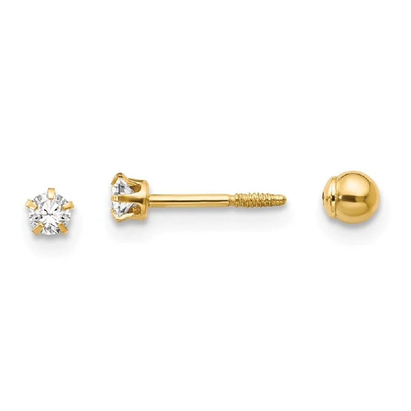 Tapered hoop earrings-14k Yellow Gold Madi K Reversible Crystal and Ball Stud Earrings (L-3 mm, W-3 mm)