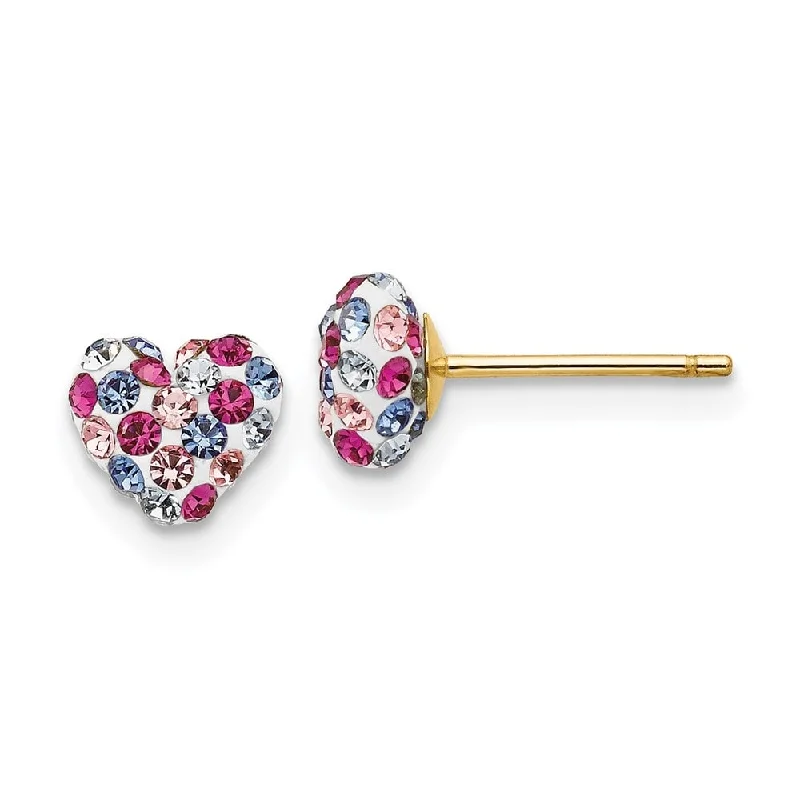 Matte rose earrings-14k Yellow Gold Multi-colored Crystal Heart Stud Earrings (L-6 mm, W-6 mm)