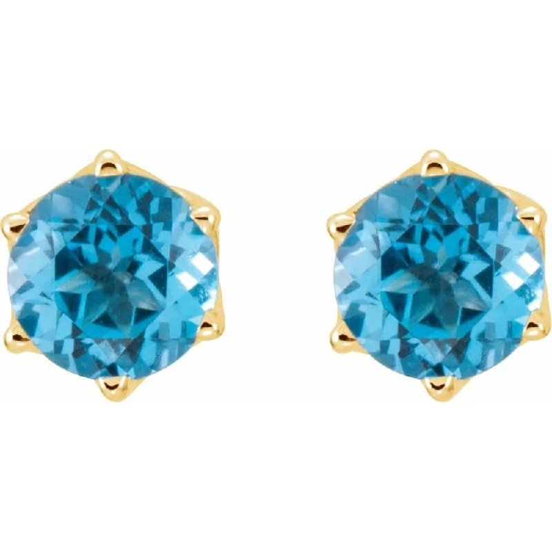 Tension-set earrings-14k Yellow Gold Swiss Blue Topaz Stud Earring for Women