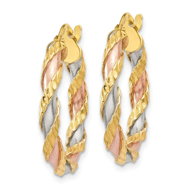 Polka dot earrings-14KT Gold Tri-Color 22X3MM Twist Hoop Earrings