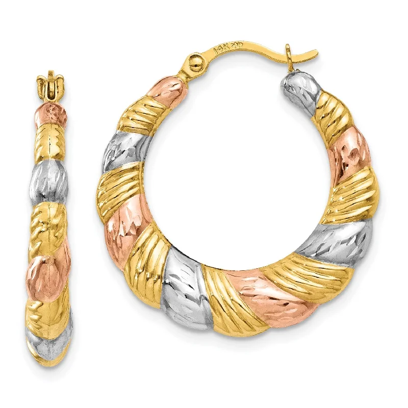 Sculptural gold earrings-14KT Gold Tri-Color 23X22MM Hoop Earrings