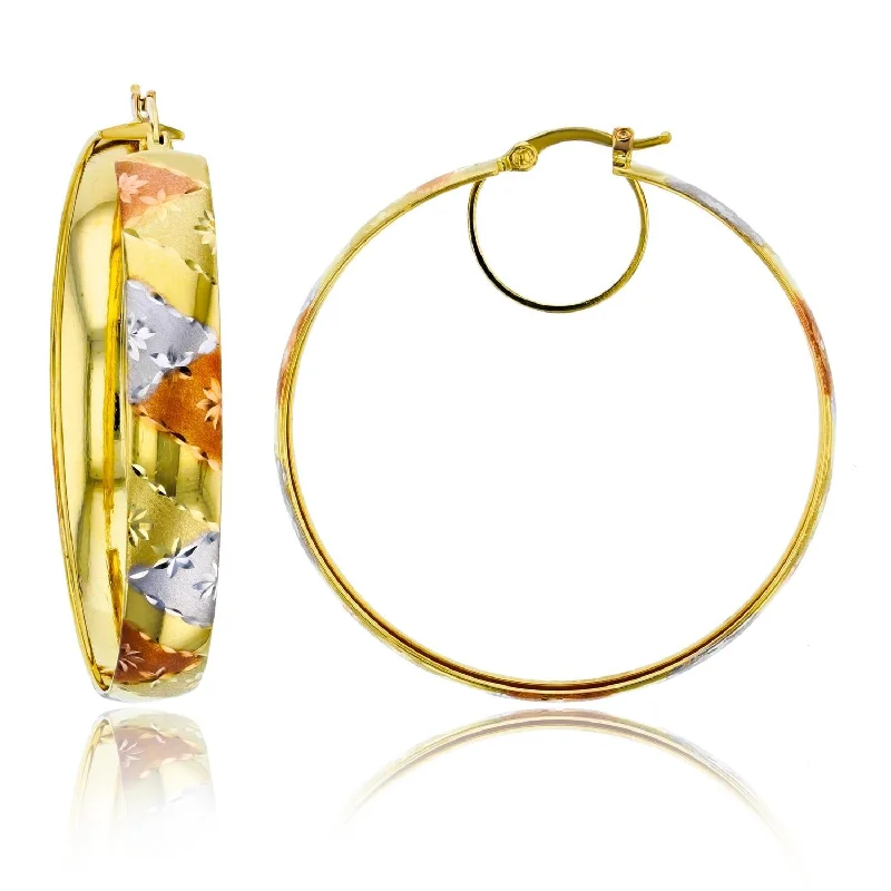 Split-hoop earrings-14KT Gold Tri-Color 45X6.5MM Hoop Earrings