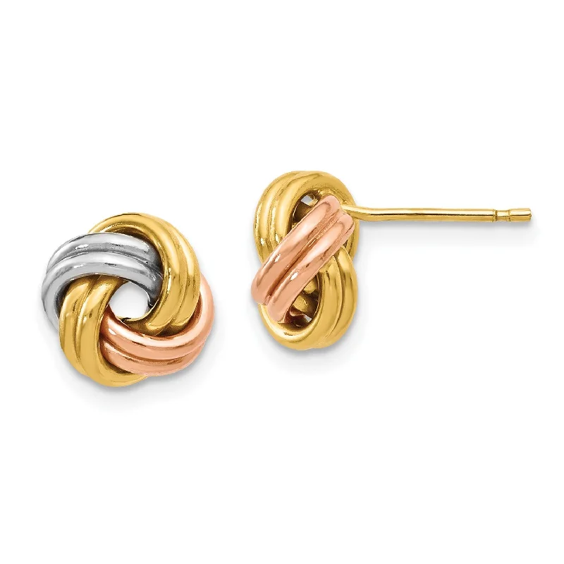 Flat-top earrings-14KT Gold Tri-Color 8MM Stud Love Knot Earrings