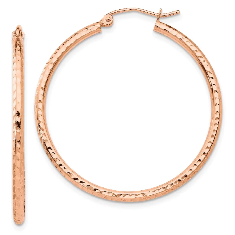 Flat-top earrings-14KT Rose Gold 35X2MM Diamond-cut Hoop Earrings