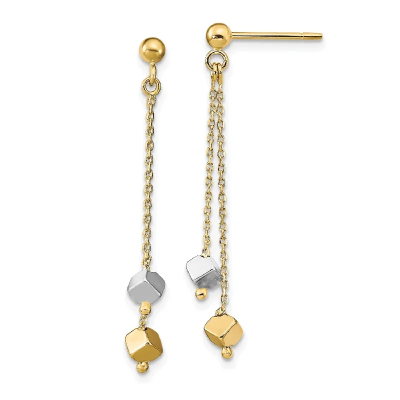 Scalloped edge earrings-14KT White and Yellow Gold 36X4MM Drop & Dangle Beaded Earrings