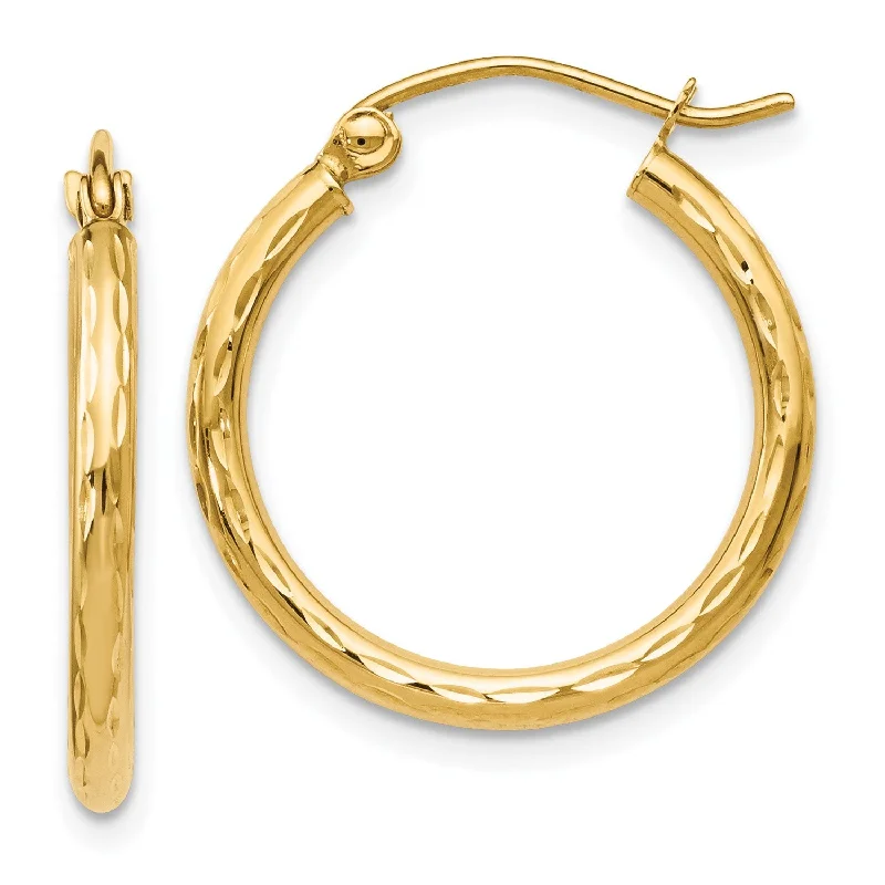 Open-heart earrings-14KT Yellow Gold 20X25MM NMM Diamond-cut Hinged Hoop Earrings