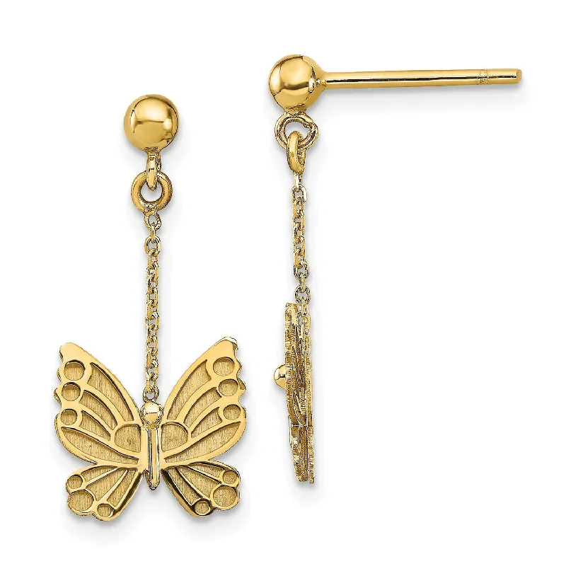 Floral cluster earrings-14KT Yellow Gold 23X11MM Drop & Dangle Butterfly Earrings