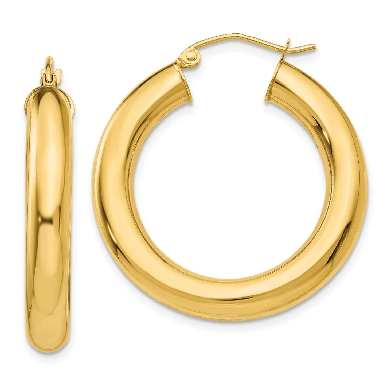 Hammered finish earrings-14KT Yellow Gold 30X5MM Hoop Earrings