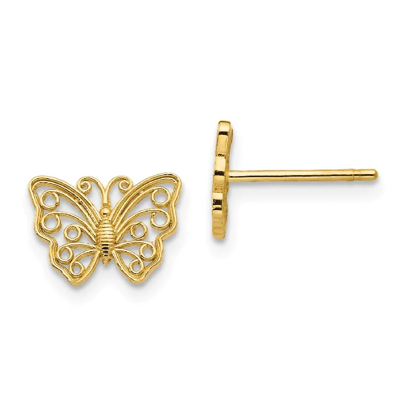 Brushed gold earrings-14KT Yellow Gold 7X9MM Butterfly Earrings