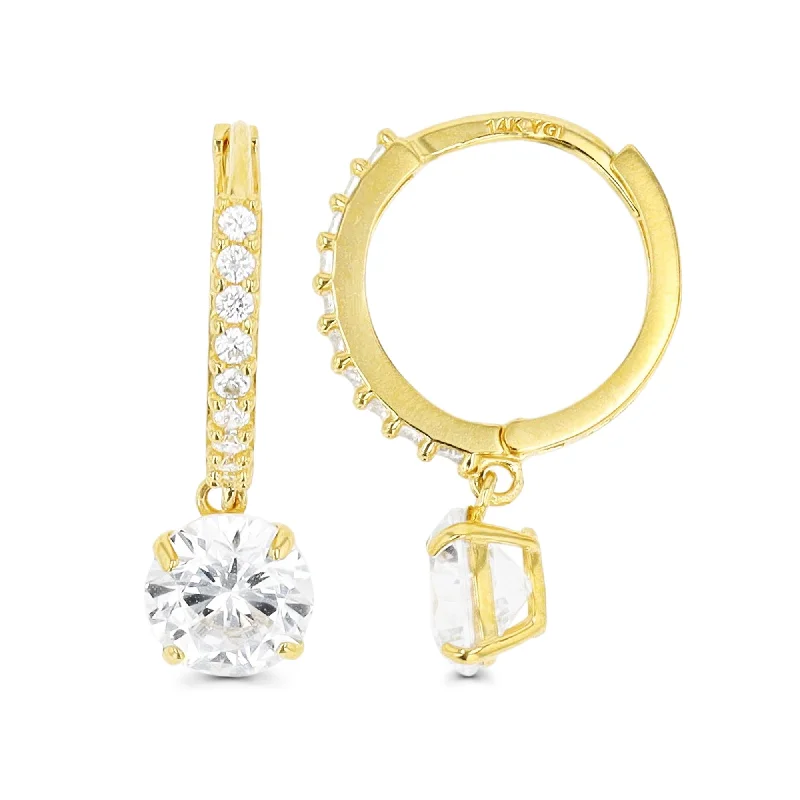 Modern citrine earrings-14KT Yellow Gold Cubic Zirconia Drop & Dangle Huggie Earrings