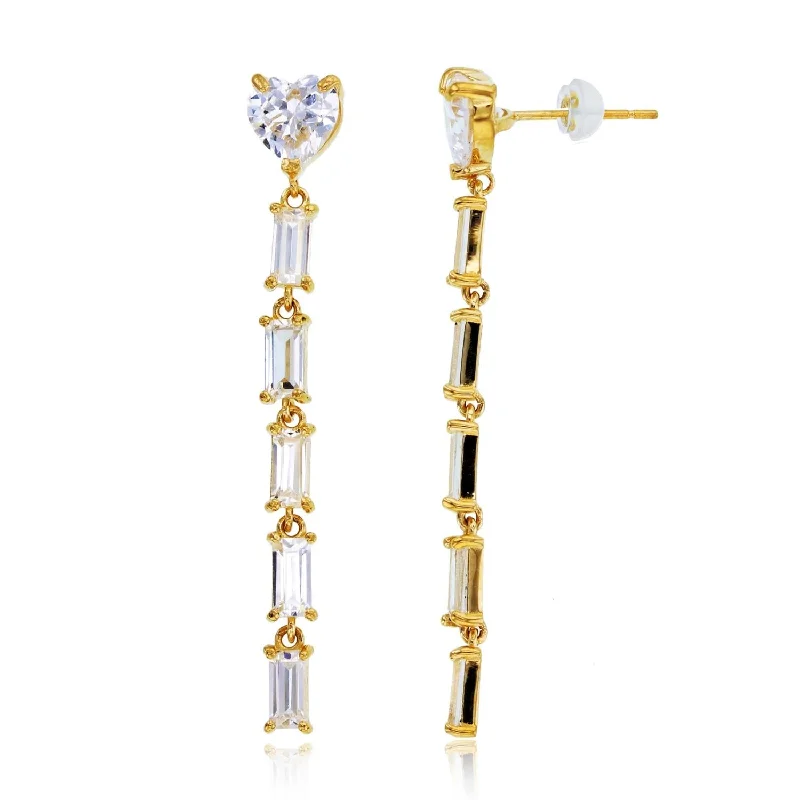 Hammered finish earrings-14KT Yellow Gold Cubic Zirconia Heart Drop & Dangle Earrings