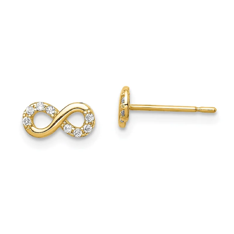 Sunken stone earrings-14KT Yellow Gold Cubic Zirconia Stud Infinity Earrings