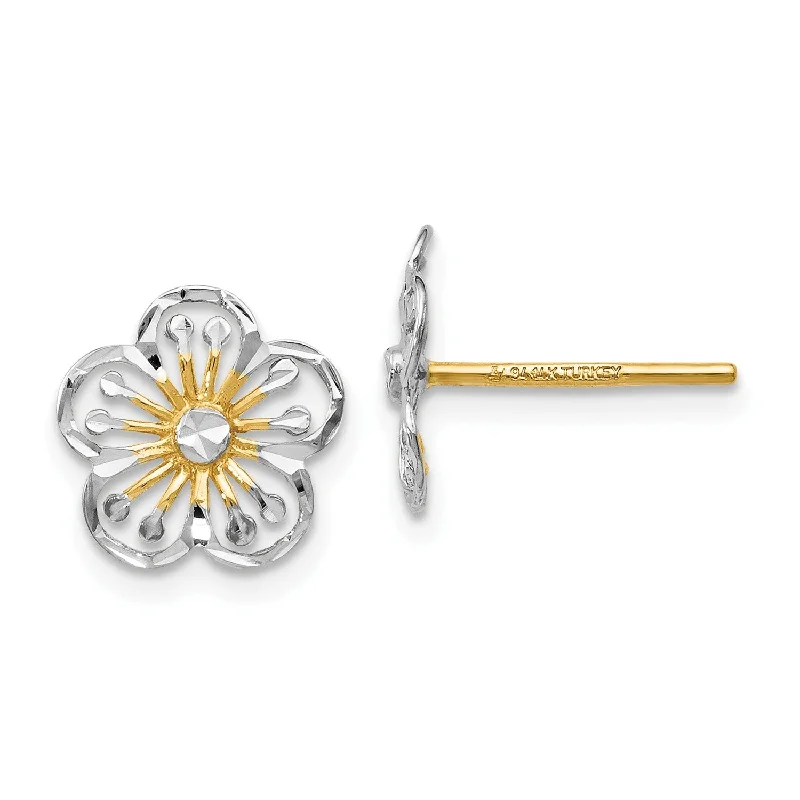 Ripple effect earrings-14KT Yellow Gold With Rhodium Plating 10MM Diamond-cut Stud Earrings