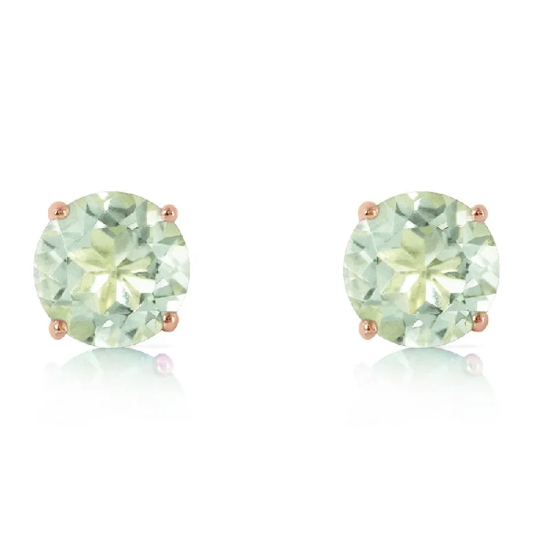 Angular stone earrings-3.1 Carat 14K Solid Rose Gold Stud Earrings Natural Green Amethyst