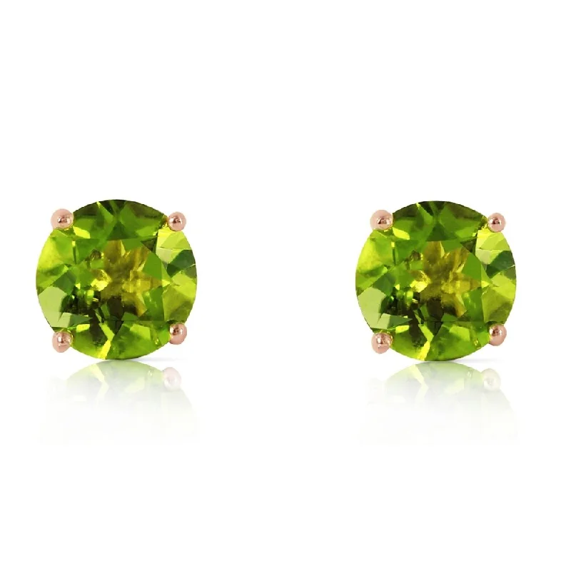 Vintage amethyst earrings-3.1 CTW 14K Solid Rose Gold Stud Earrings Natural Peridot