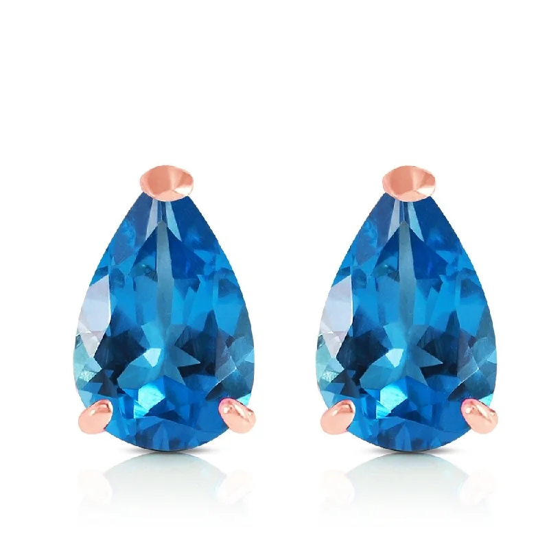 Wave-pattern earrings-3.15 CTW 14K Solid Rose Gold Stud Earrings Natural Blue Topaz