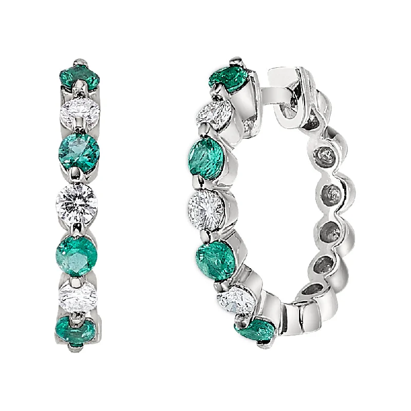 Bold moonstone earrings-.40ct Emerald & .30ct Diamond 14K White Gold Hoop Earrings