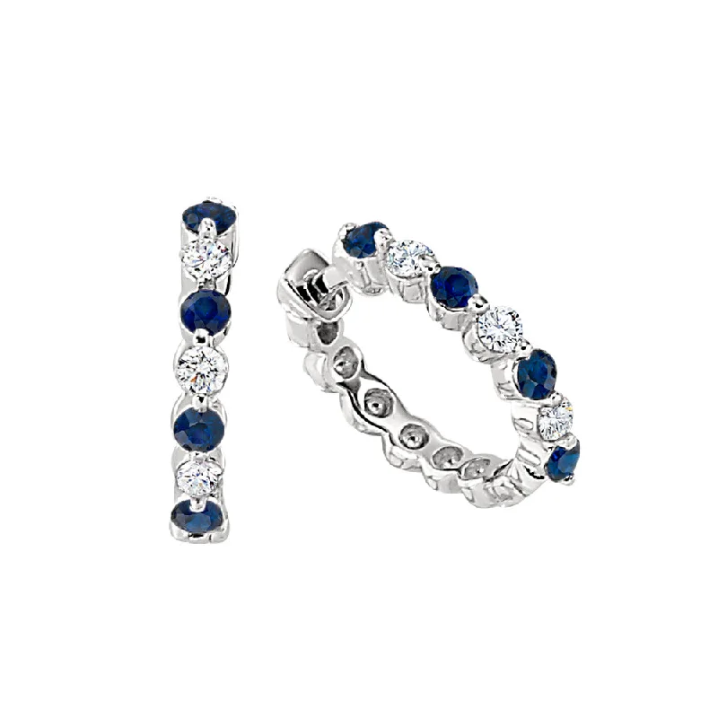 Starburst earrings-.40ct Sapphire & Diamond 14K White Gold Hoop Earrings