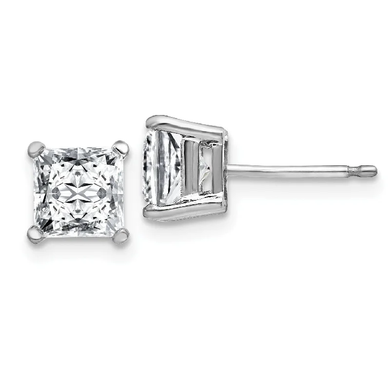 Sculptural gold earrings-5MM Princess Cut Moissanite Stud Earrings in 14KT White Gold