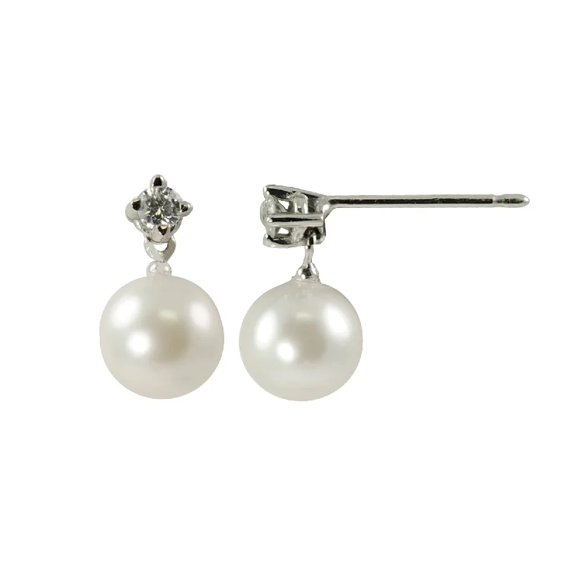 Split-hoop earrings-6mm Akoya Pearl & Diamond Drop 14K White Gold Earrings