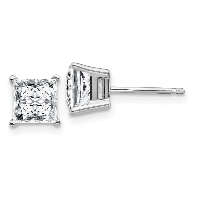 Rustic sapphire earrings-6MM Princess Cut Moissanite Stud Earrings in 14KT White Gold