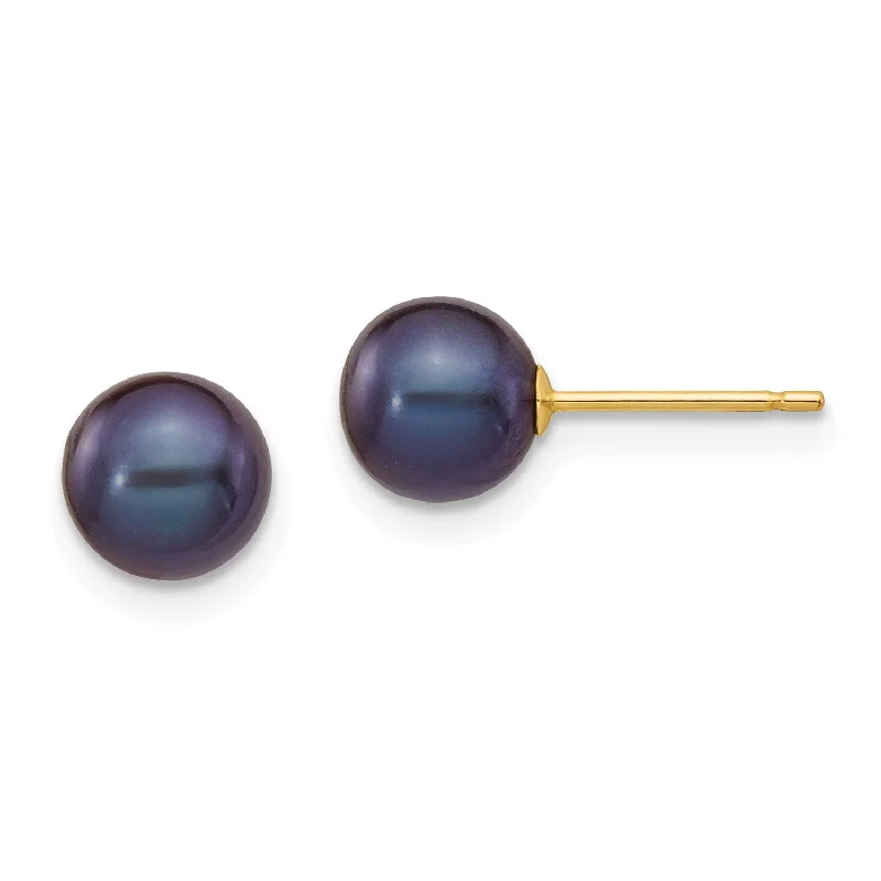 Tapered gem earrings-6MM Round Pearl Stud Earrings in 14KT Yellow Gold