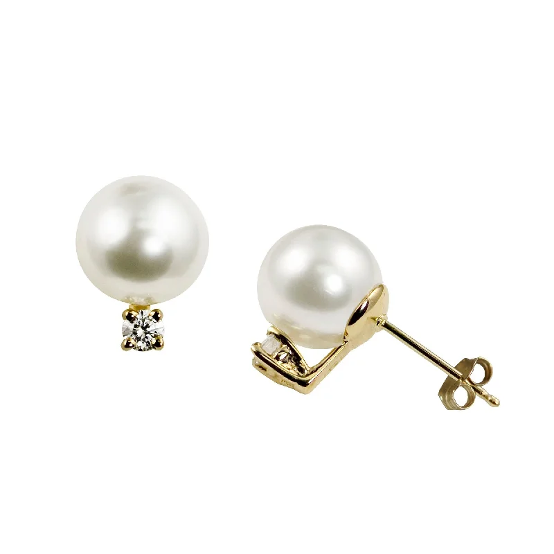 Tapered gem earrings-7mm “A” Akoya Pearl & Diamond 14K Yellow Gold Stud Earrings