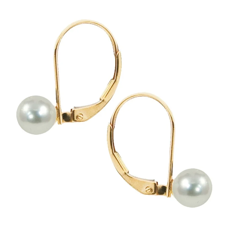 Domed gem earrings-7mm Akoya Pearl 14K Yellow Gold Leverback Earrings