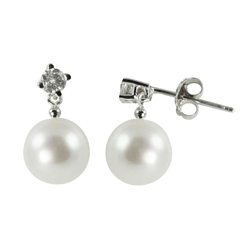 Linked hearts earrings-7mm Akoya Pearl & Diamond Drop 14K White Gold Earrings