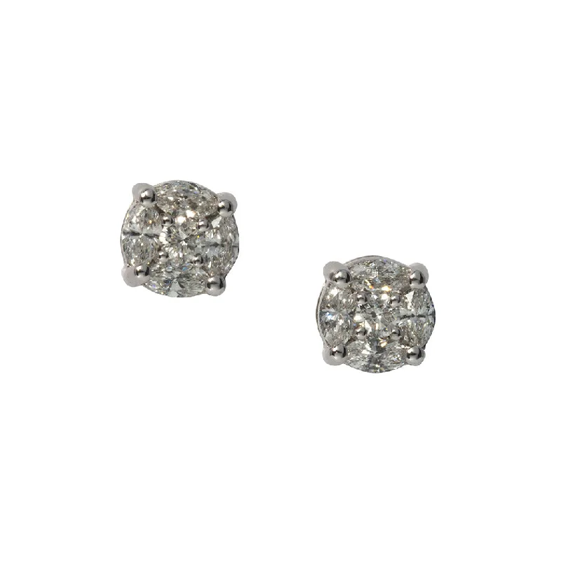 Organic shape earrings-.80ct Diamond Cluster 14K White Gold Stud Earrings