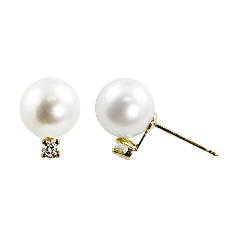 Dotted stud earrings-8mm “A” Akoya Pearl & Diamond 14K Yellow Gold Stud Earrings