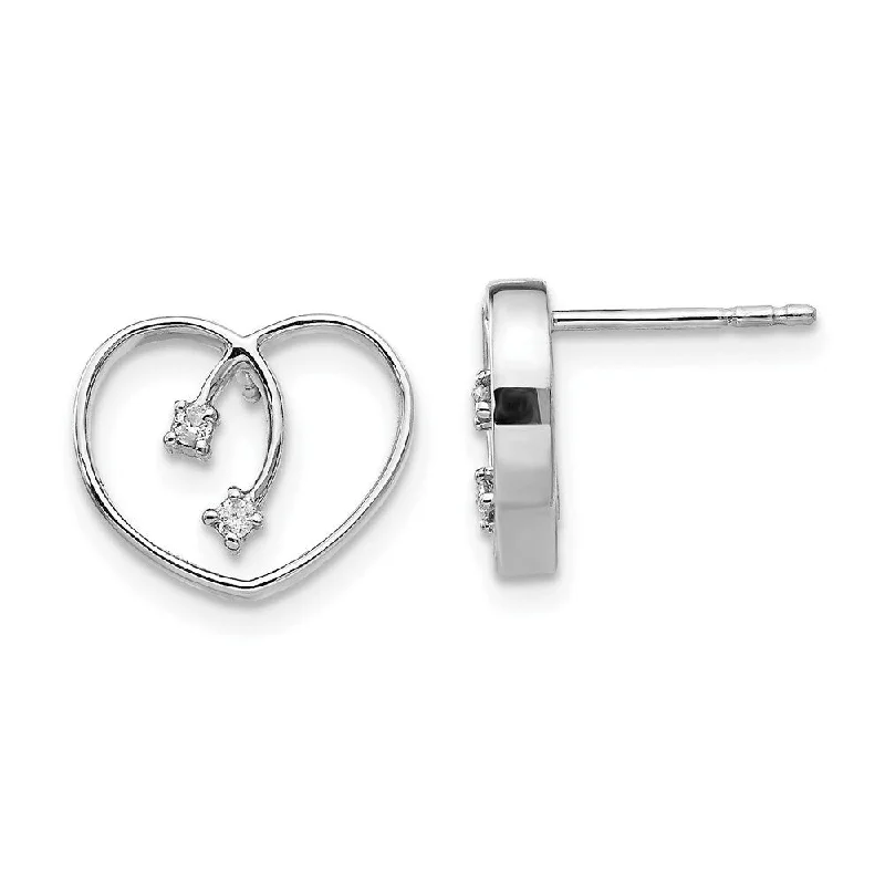 Tapered gem earrings-925 Sterling Silver 0.04ct Diamond Heart Stud Earrings (L-10 mm, W-13 mm)