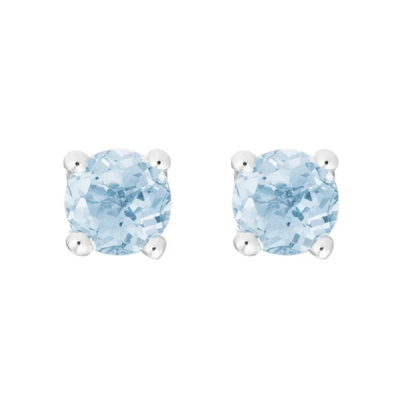 Laser-engraved earrings-Aquamarine 14K White Gold 4mm Stud Earrings