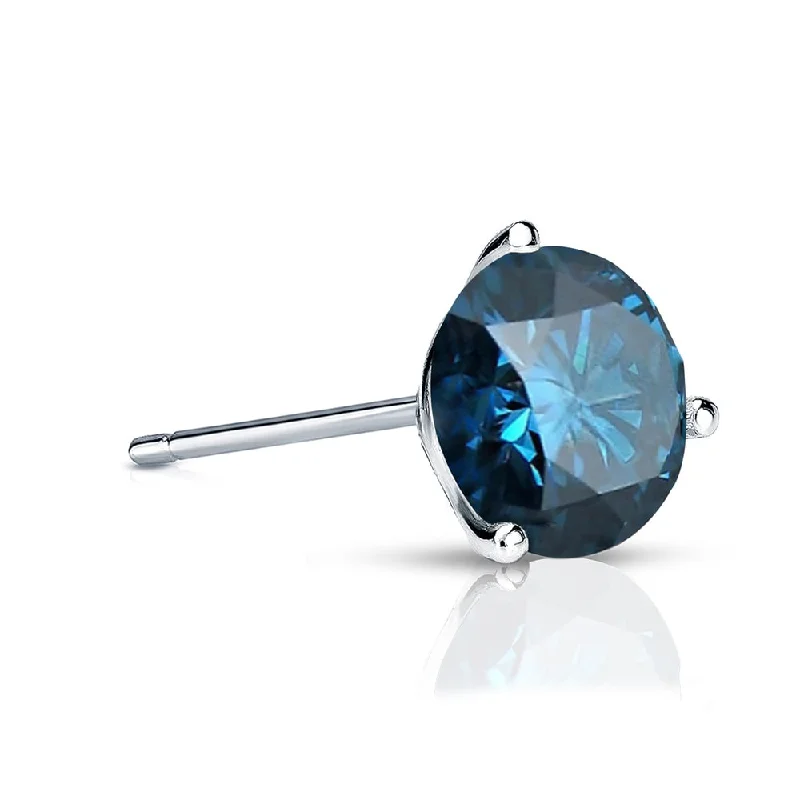 Glossy black earrings-Auriya 1/2ctw 3-Prong Martini Round Blue Diamond SINGLE (1) Stud Earring 14k Gold