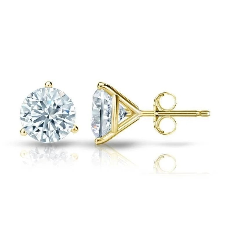 Subtle silver earrings-Auriya 1 3/4ctw 3 Prong Martini Set Round Diamond Stud Earrings 18kt Gold GIA Certified