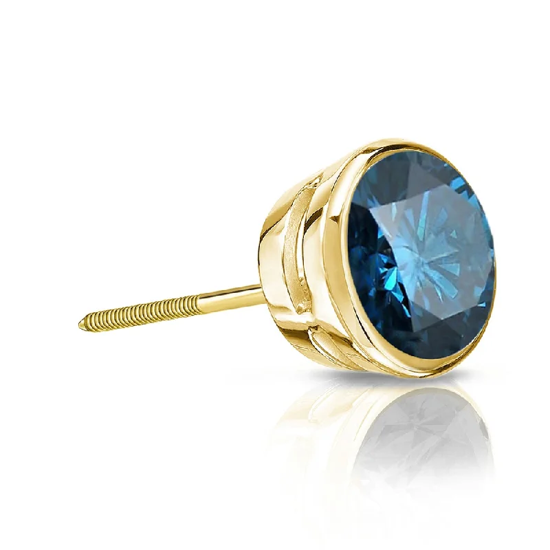 Radiant gem earrings-Auriya 14k Gold 1/3ct TDW Bezel-Set Round SINGLE (1) Blue Diamond Stud Earring