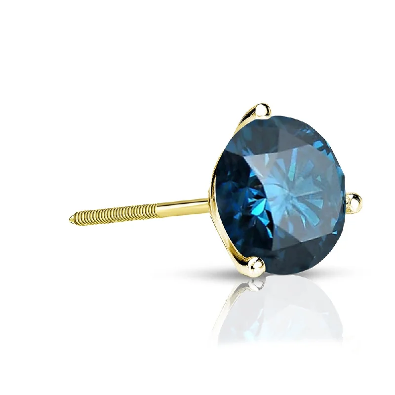 Linked hearts earrings-Auriya 14k Gold 3/4ct TDW Round SINGLE (1) Blue Diamond Stud Earring