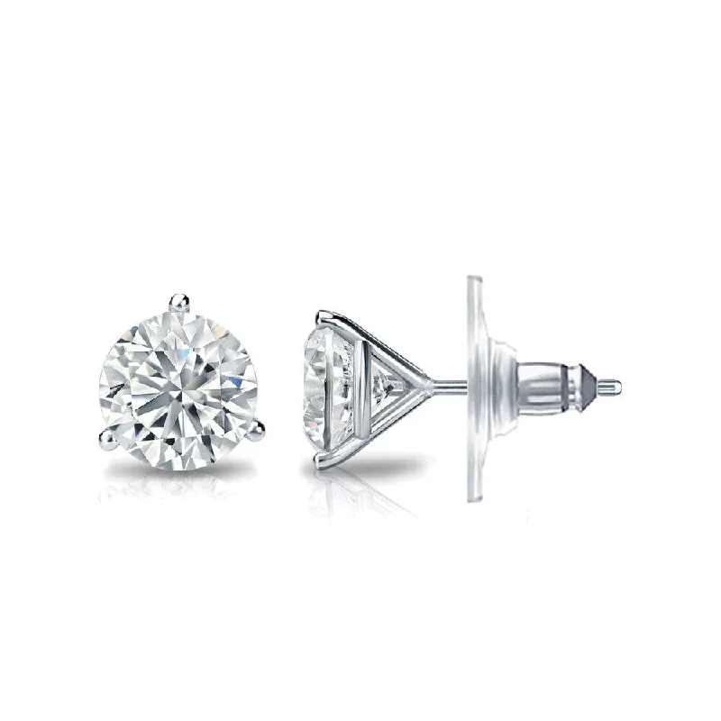 Organic gem earrings-Auriya 14k Gold Certified 2.20 carat TDW Secure-Lock 3-Prong Martini Round Diamond Stud Earrings