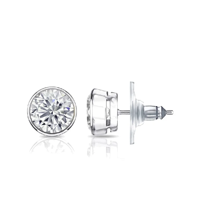 Polished rose earrings-Auriya 14k Gold Certified 2.20 ct. TDW Secure-Lock Bezel Set Round Diamond Stud Earrings