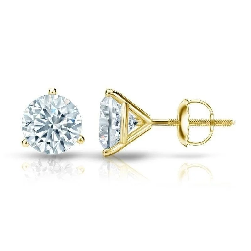 Simple aquamarine earrings-Auriya 2 1/4ctw 3 Prong Martini Set Round Diamond Stud Earrings 18kt Gold GIA Certified