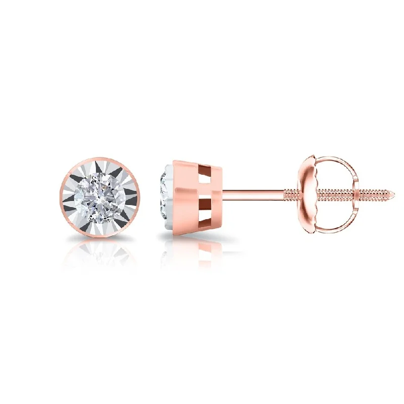 Smooth finish earrings-Auriya Round 1/6cttw Bezel Set Diamond Stud Earrings 14K Gold (G-H, I2-I3)