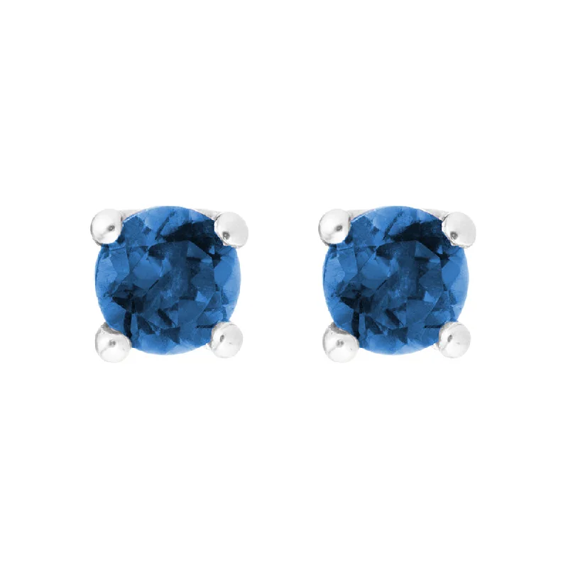 Embossed earrings-Blue Sapphire 14K White Gold 4mm Stud Earrings