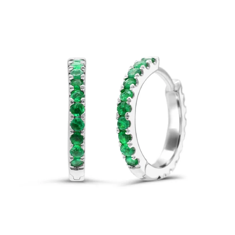 Asscher stud earrings-Created Emerald and White Sapphire Reversible Hoops in Sterling Silver