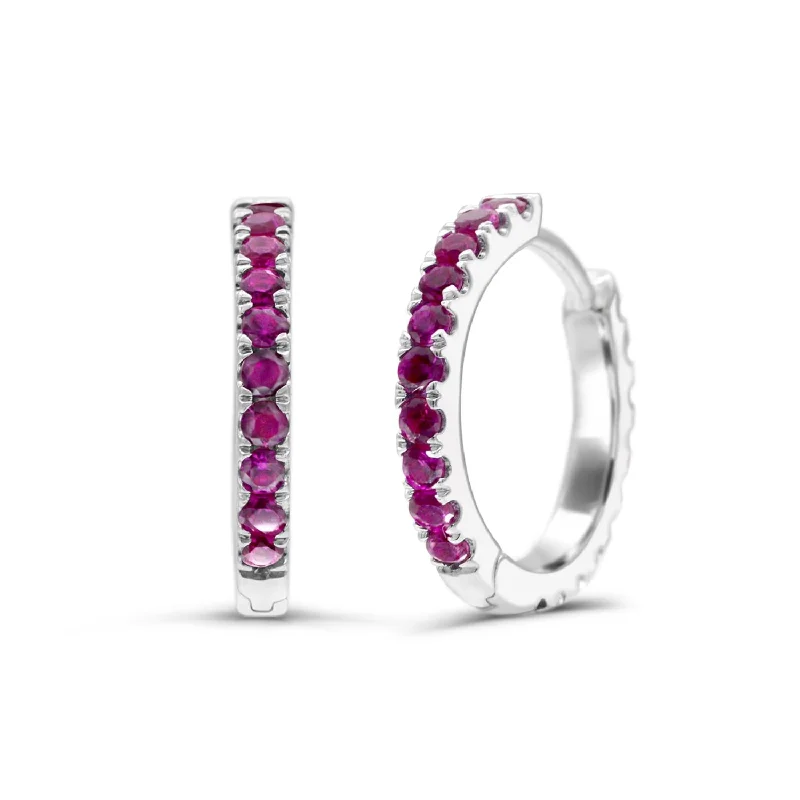 Vintage amethyst earrings-Created Ruby and White Sapphire Reversible Hoop Earrings in Sterling Silver