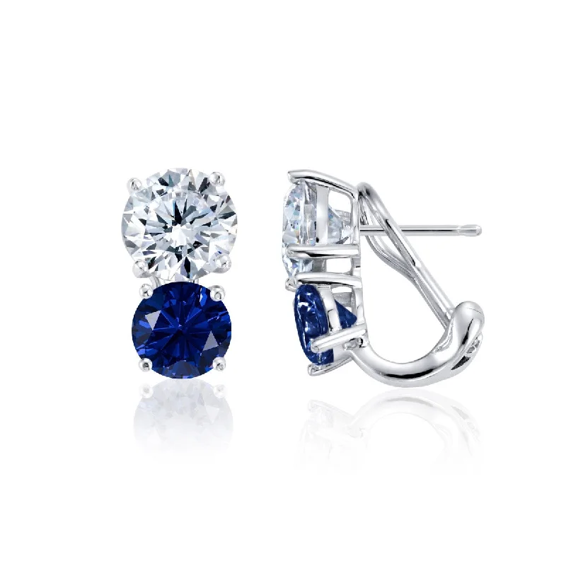 Sculpted silver earrings-Crislu Blue and White Cubic Zirconia Earrings in Sterling Silver