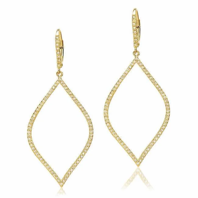 Polished stone earrings-Diamond 14K Gold Front Facing Open Marquise Drop Earrings