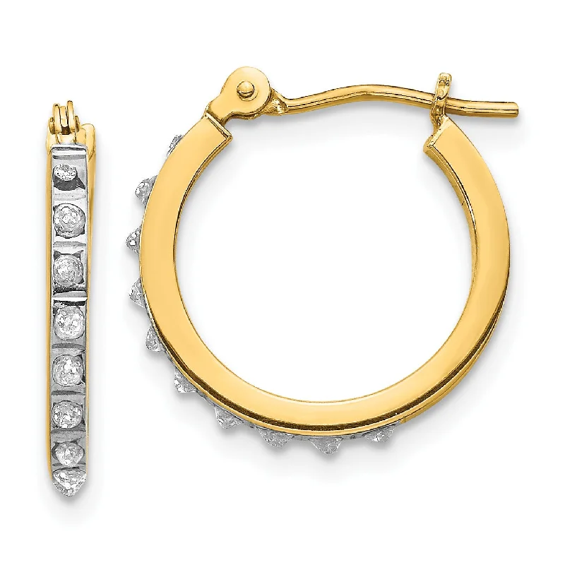 Hammered finish earrings-Diamond Fascination 1/100 CTW Hinged Diamond Accent Leverback Hoop Earrings in 14KT Yellow Gold