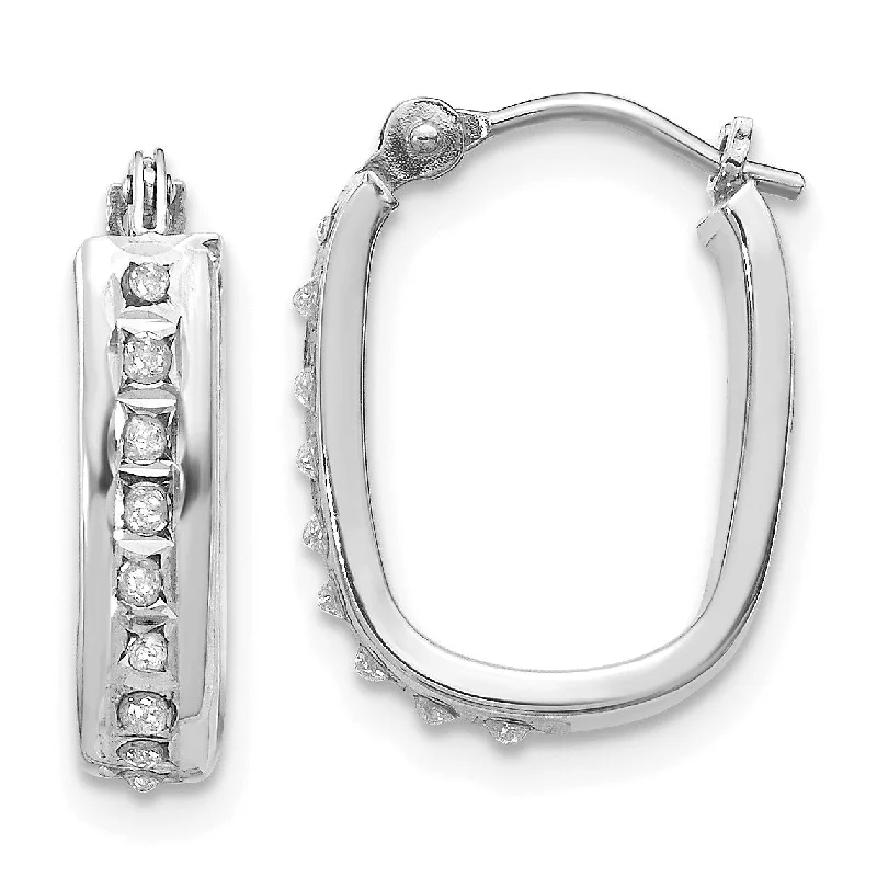 Laser-engraved earrings-Diamond Fascination Diamond Accent Hinged Hoop Earrings in 14KT White Gold