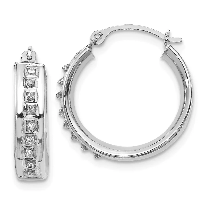 Lightweight silver earrings-Diamond Fascination Hinged Diamond Accent Hoop Earrings in 14KT White Gold